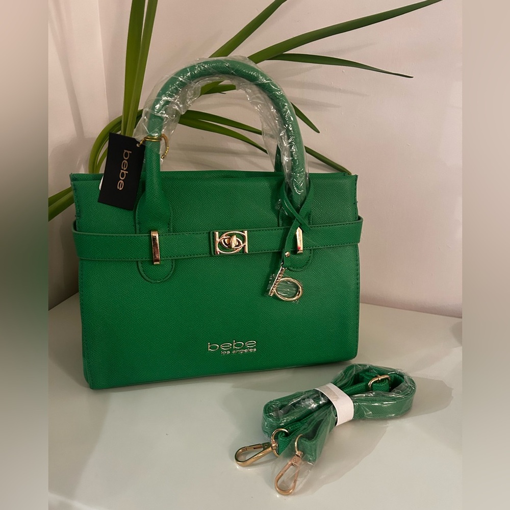NWT$108 BEBE Green Evie Satchel Bag Purse
